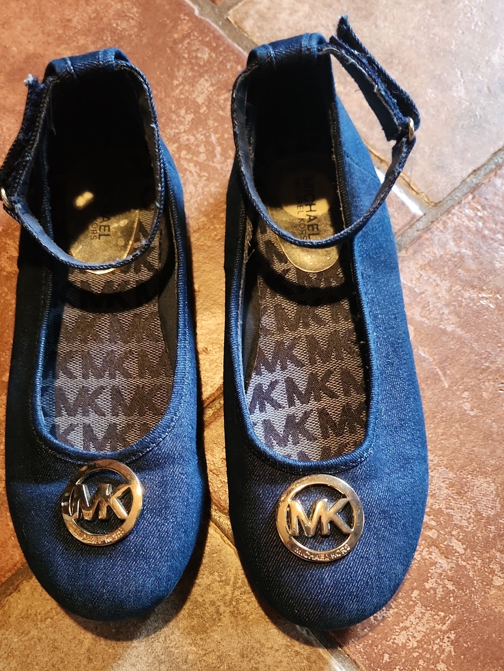 Michael Kors Girls' Navy MK Logo Ankle Strap Flats